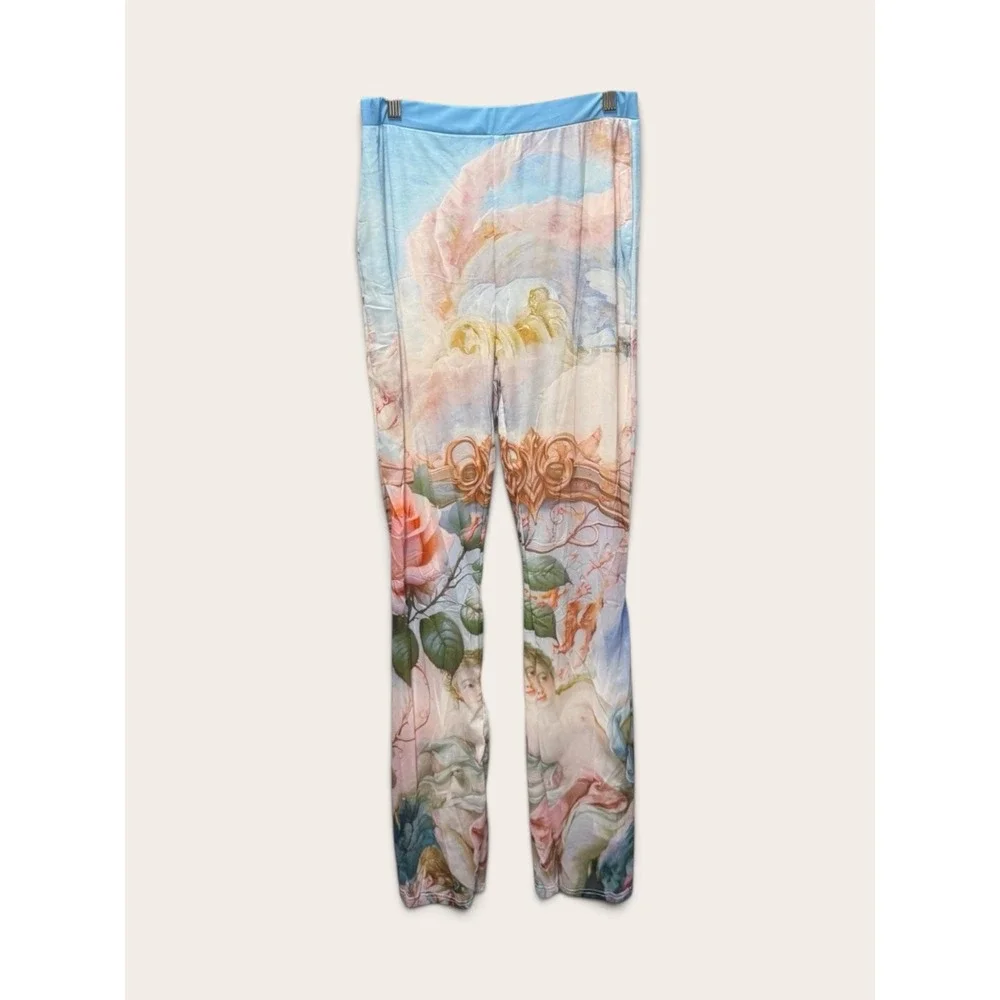 Endless Moon Cherub Floral Mesh Shirt and Pant Set Blue Pink Renaissance Medium